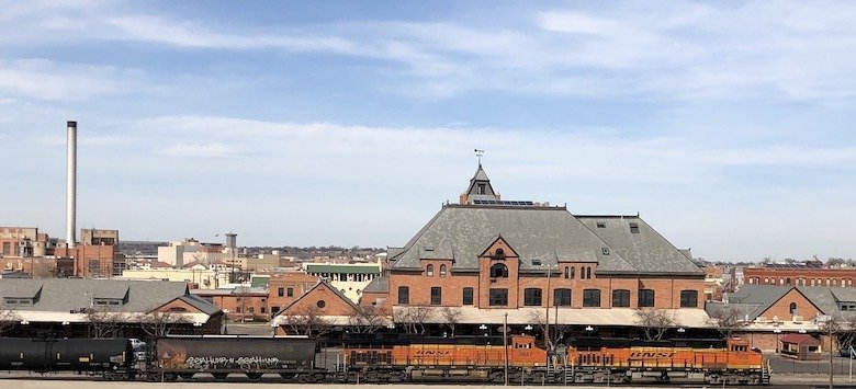 A unique perspective of the Train Depot at the Union Avenue Historic District