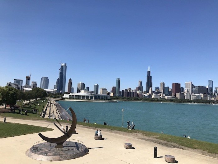 Shedd Aquarium and city skyline along Lake Michigan in Chicago, Illinois-Best destinations with toddlers-  Credit: Traveling with the Littles