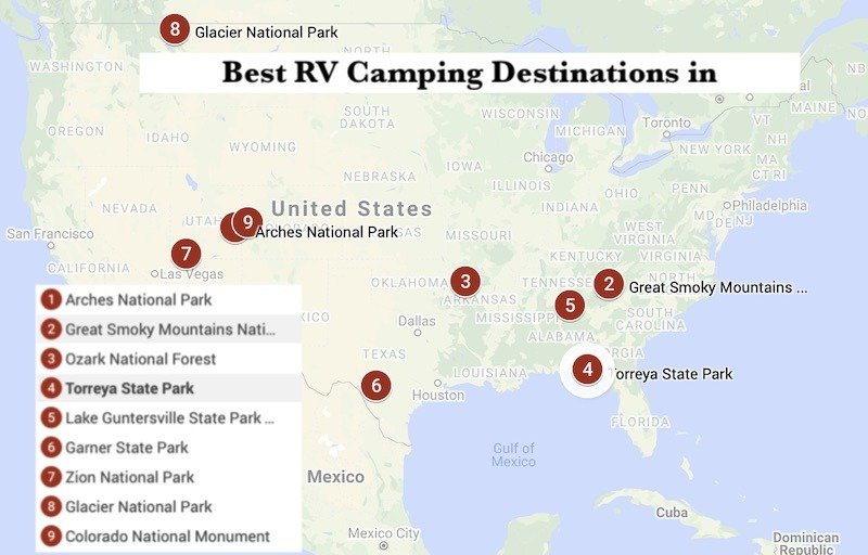 Figure of the November RV Camping Destinations interactive GoogleMap