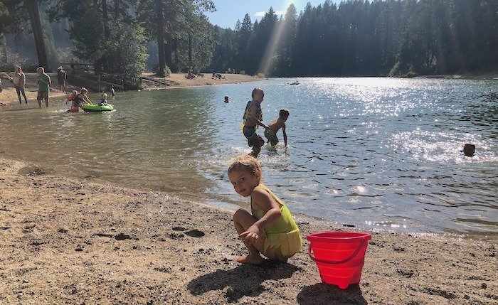Playing at the lake at Farragut State Park. Camping at Farragut State Park near Coeur d'Alene