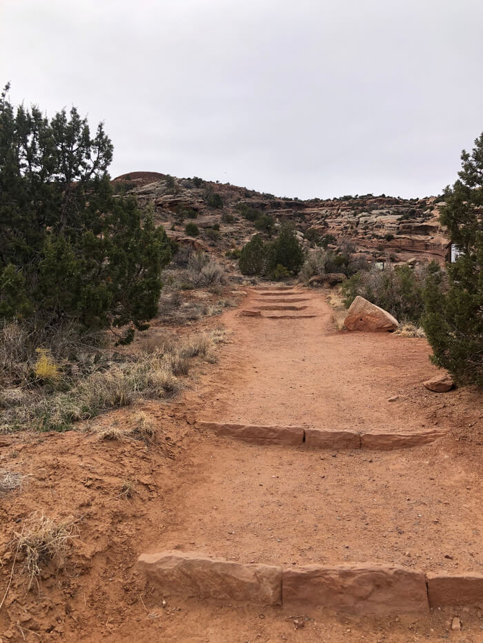 Another view of the Serpent's Trail with stone steps and nature surrounding the trail going up