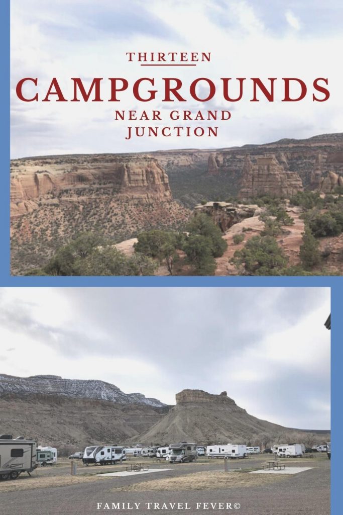 Pinterest image for 13 Campgrounds Near Grand Junction with a mountain view from Palisade RV Camp