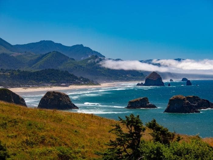 A view of the Cannon beach in Coastal Oregon