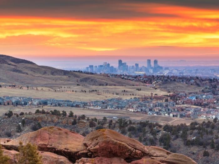 Skyline view from Red Rocks at dawn.