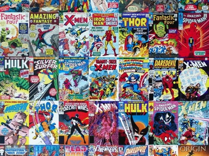 Different marvel comics in a collage 