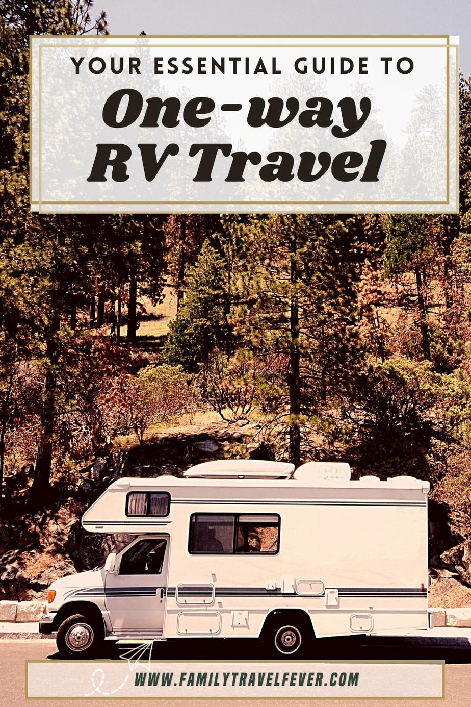 A class RV traveling on the road with trees in the background