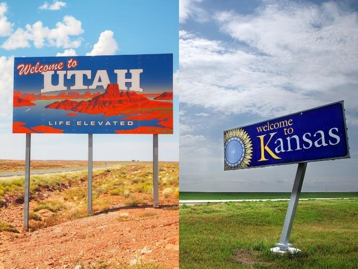 Welcome sign of Utah and Kansas