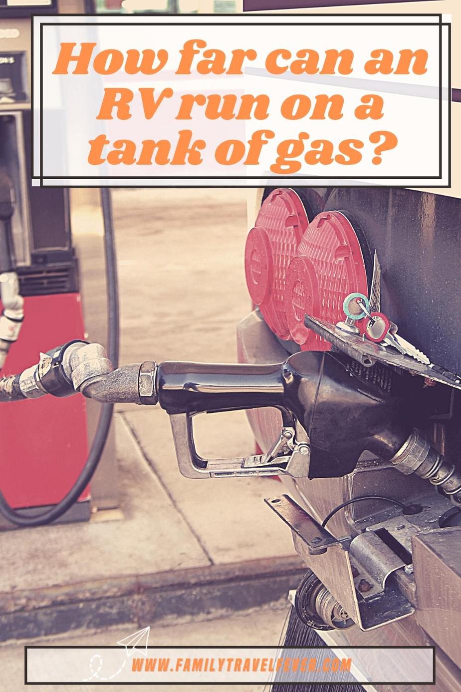 an RV filling up with gas in its gas tank at the back of the vehicle.