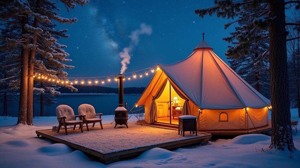 winter glamping in adirondacks