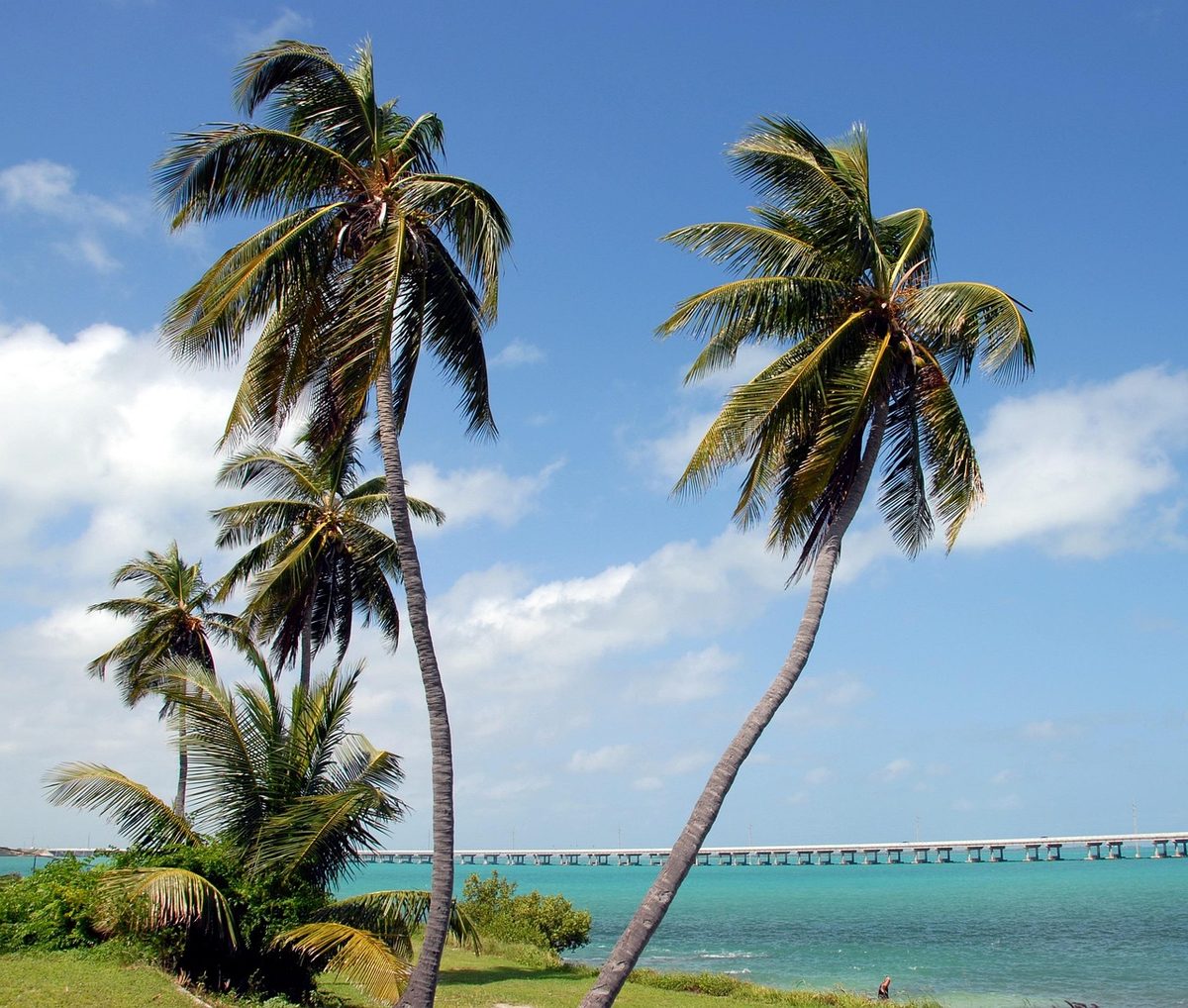 Turquoise water and historic railroad bridge at Bahia Honda State Park in the Florida Keys