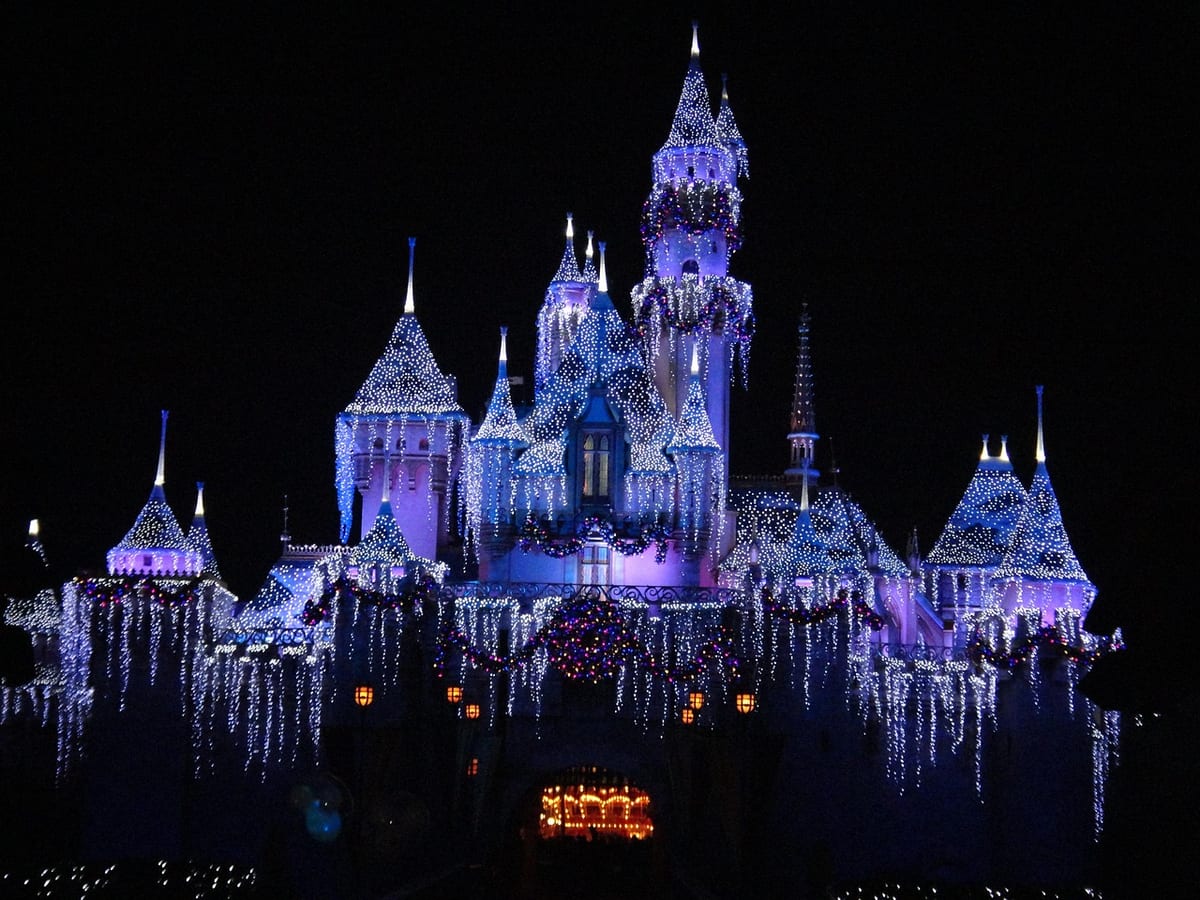 Disneyland theme park decorated during the holiday season in December