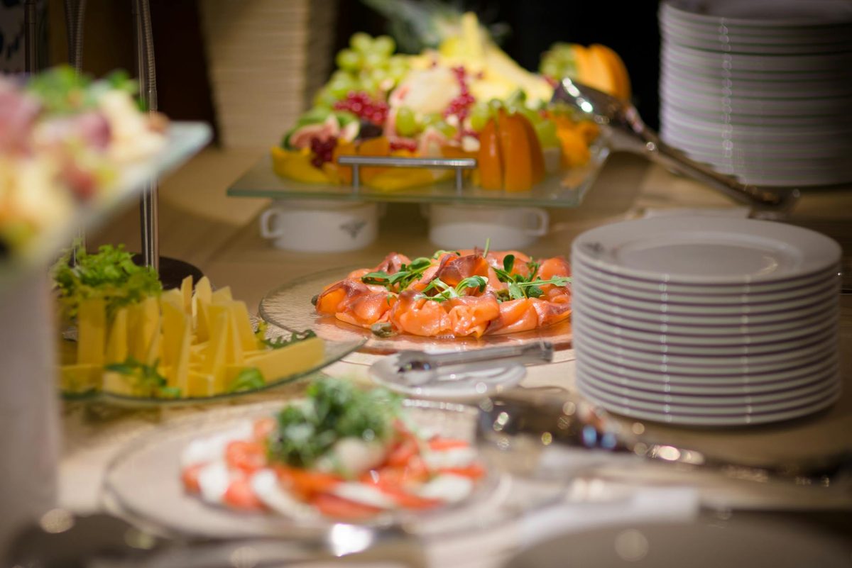 Buffet-style dining spread at a restaurant