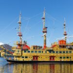 Pirate ship on Lake Ashi with Mount Fuji Hakone