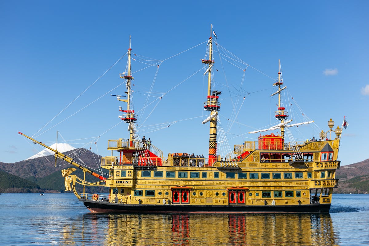 Pirate ship on Lake Ashi with Mount Fuji Hakone