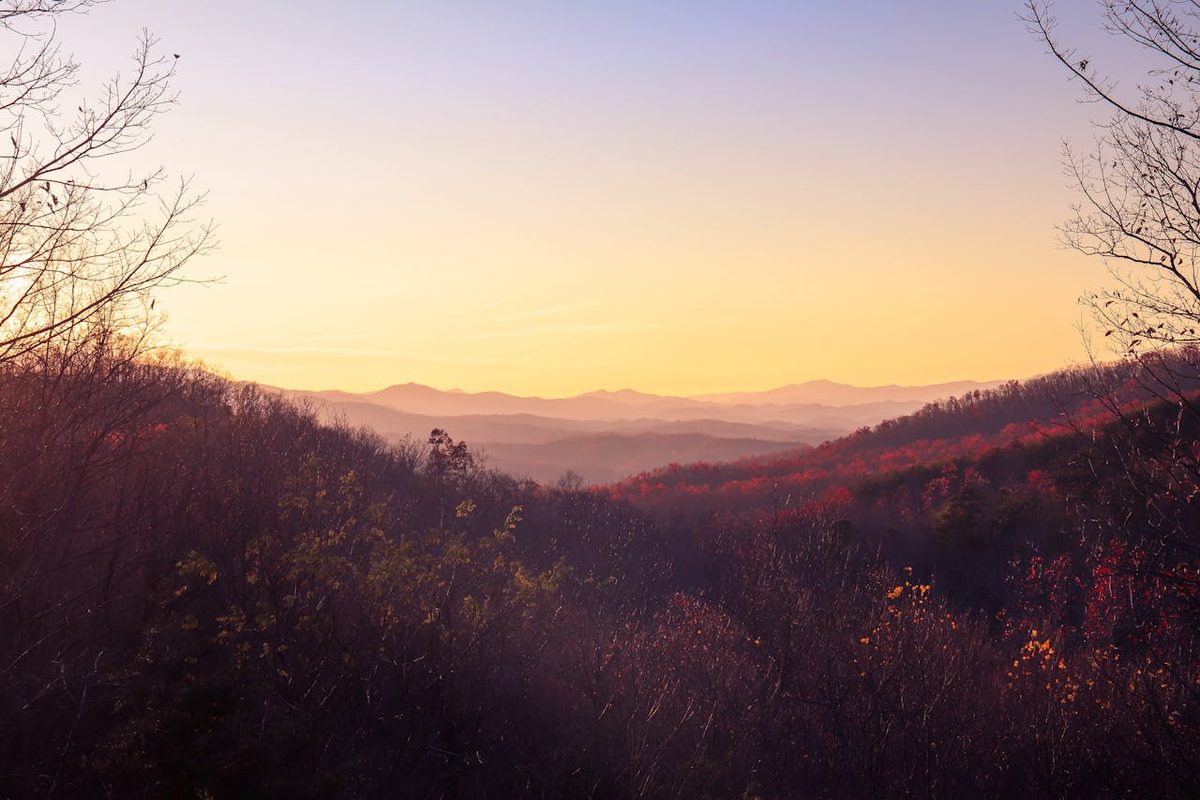 Sunrise over Gatlinburg landscape with mountains and autumn colors