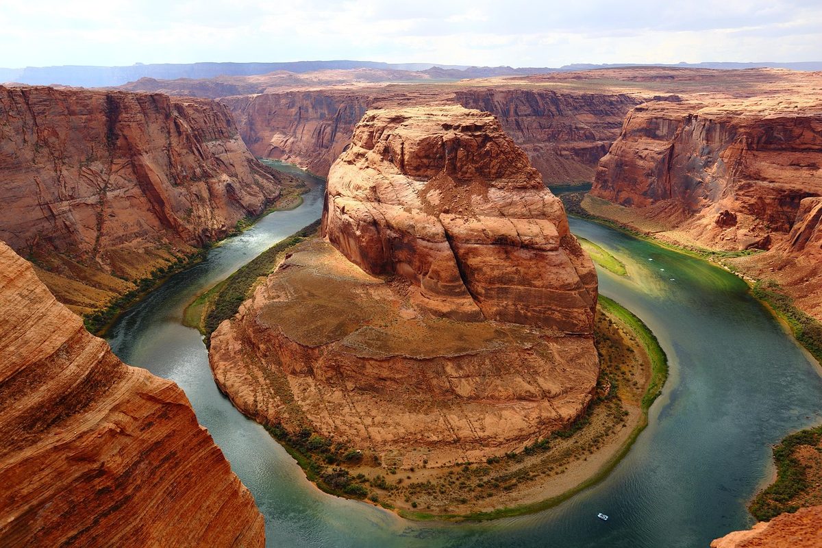 Grand Canyon panoramic view showing layered red rock formations and deep gorges