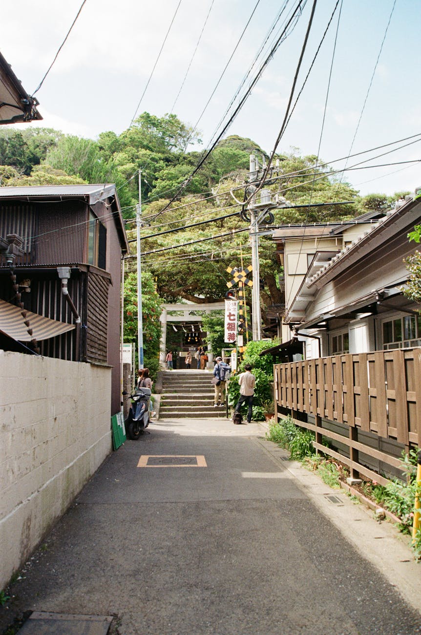 Traditional alley leading to a shrine in Kamakura Japan