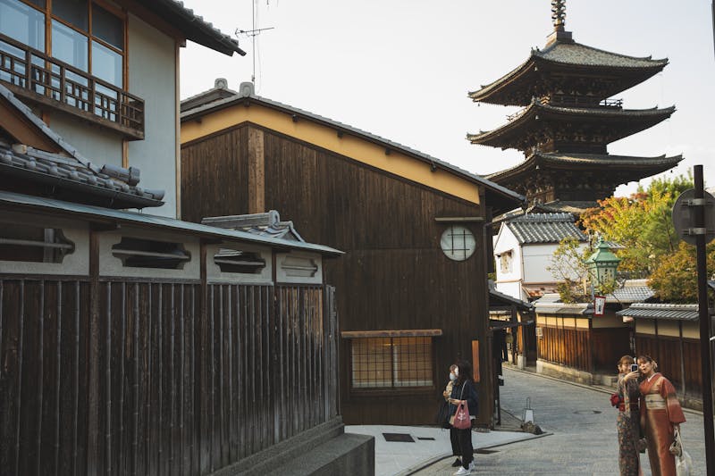 Traditional Kyoto street with Yasaka Pagoda and wooden houses
