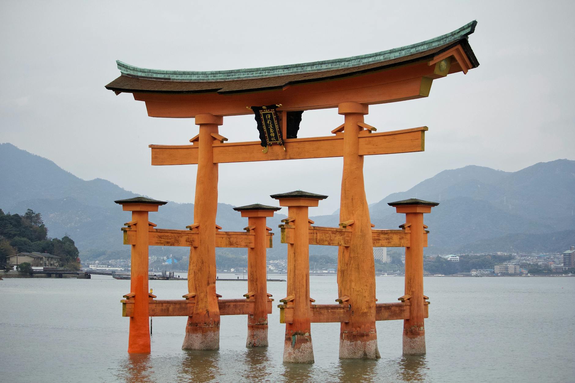 Iconic floating torii gate of Itsukushima Shrine in Miyajima Japan