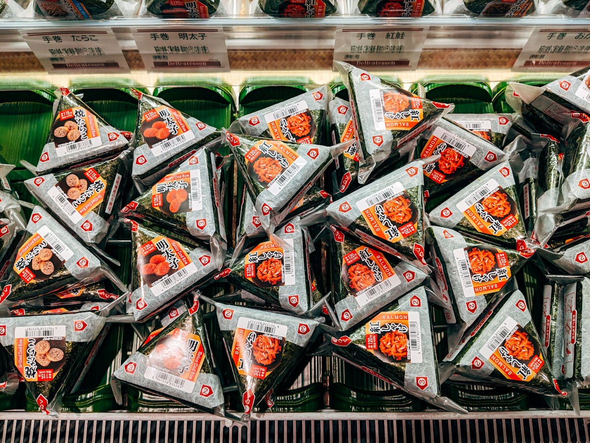 Packaged Japanese onigiri rice balls at a convenience store