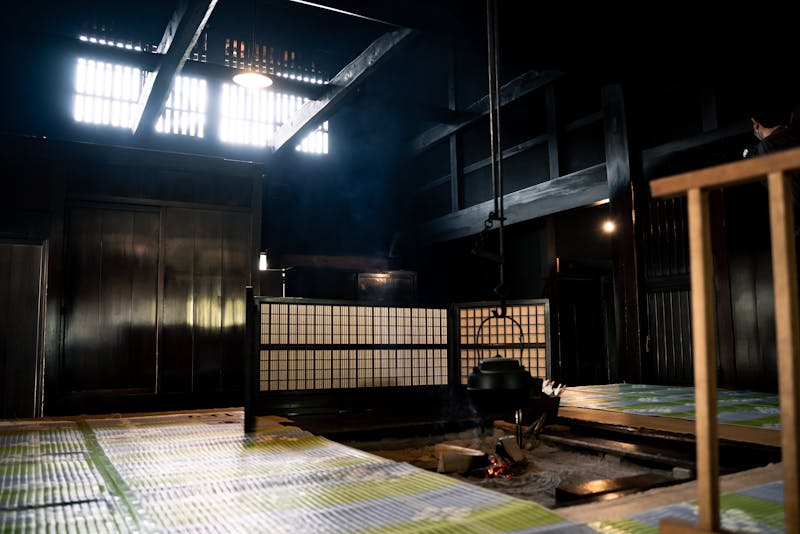 Traditional ryokan interior with hearth
