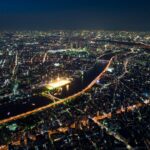 Aerial view of Shinjuku Tokyo with city lights at night