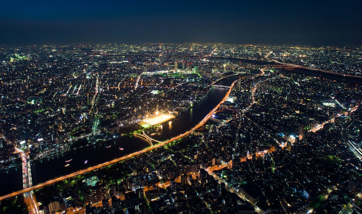 Aerial view of Shinjuku Tokyo with city lights at night