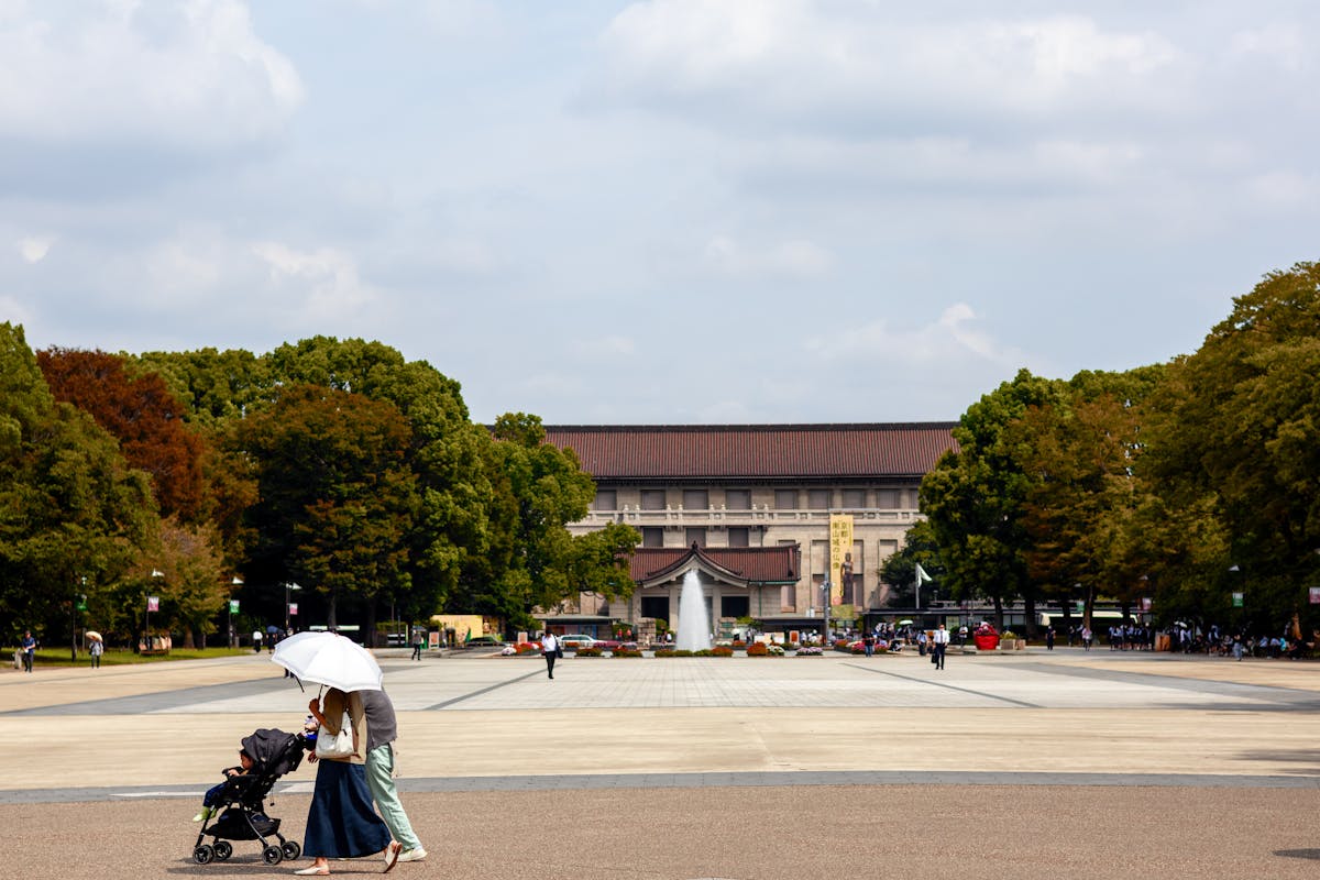 Family walking through Ueno Park near the Tokyo National Museum
