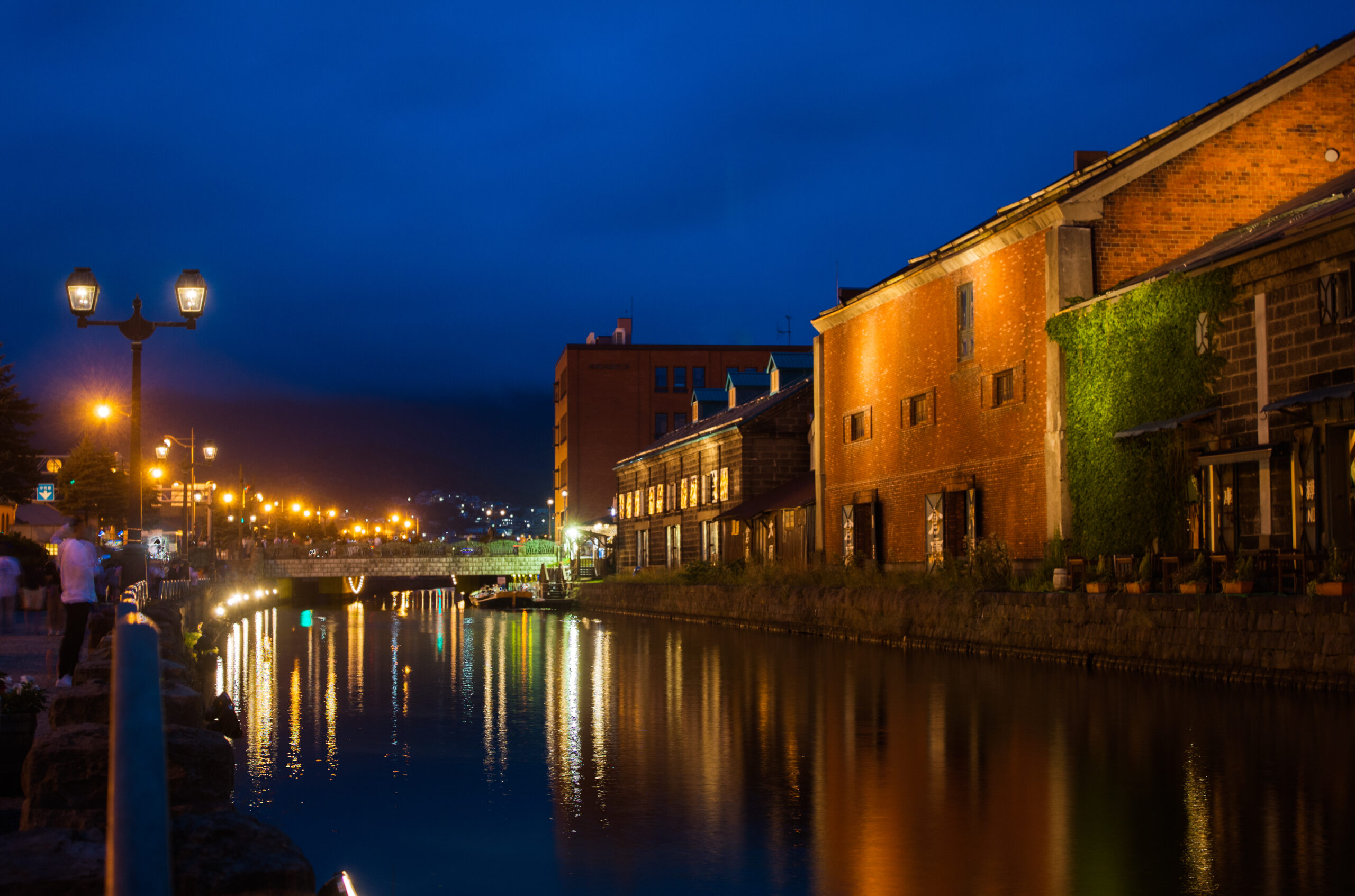 Historic Otaru Canal in Hokkaido with stone warehouses