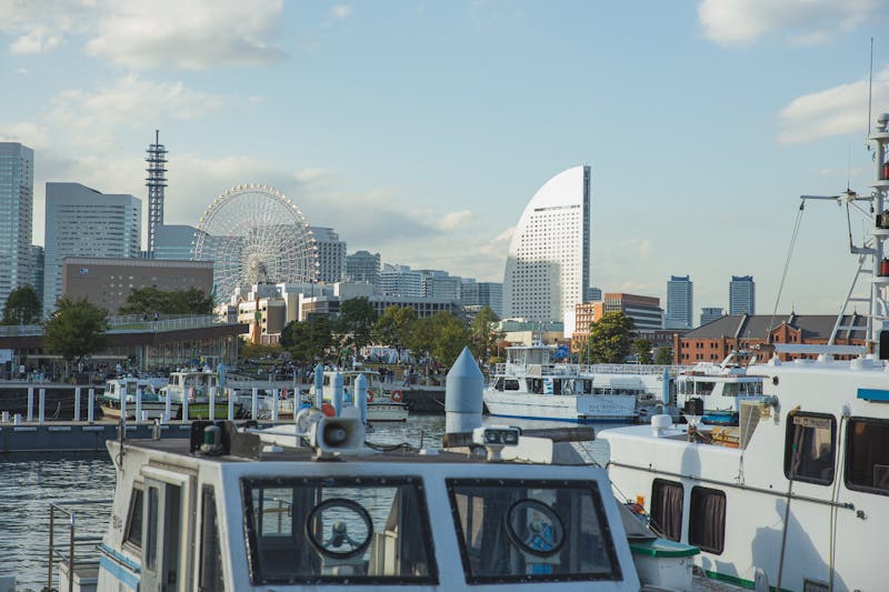Yokohama waterfront with iconic skyline and Ferris wheel