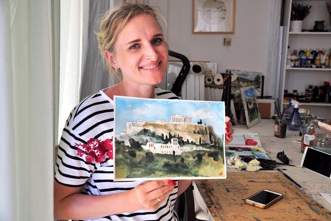 workshop for painting acropolis/landscape with local artist - Meet Ioanna at a cozy Athens studio setup