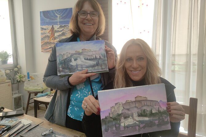 workshop for painting acropolis/landscape with local artist - The guided demo: how you turn a sketch into a frame-ready painting