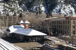 Arriving to Glenwood Springs by Amtrak train.  A picture of the Glenwood train  station and tracks. 